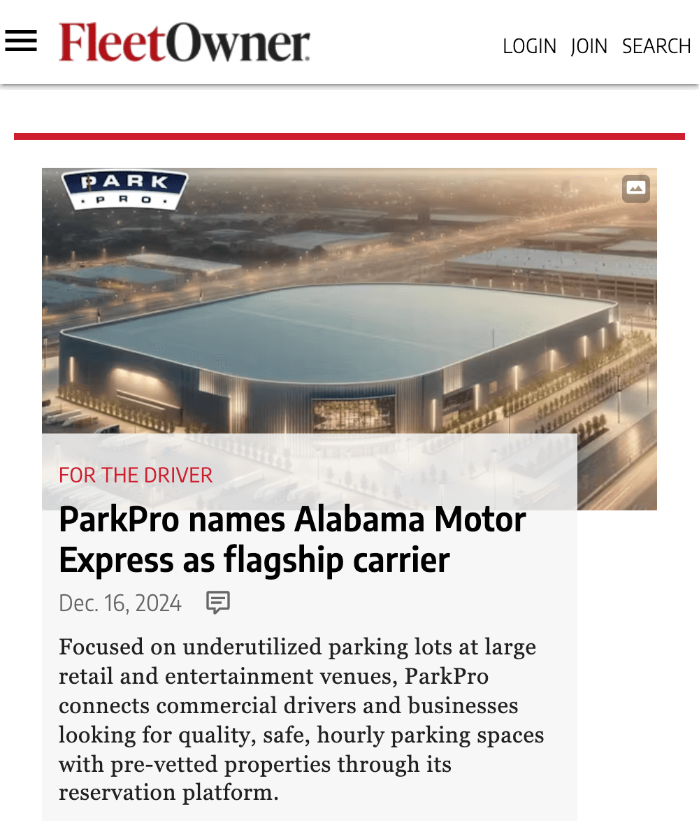 fleetowner.com - Parkpro Teams-up with Alabama Motor Express to Address Truck Parking Shortage with Innovative Solutions