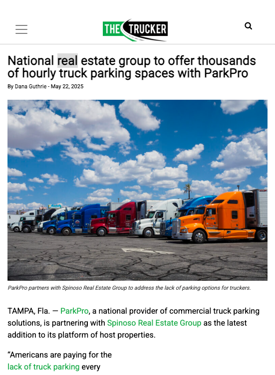 thetrucker.com - National-real-estate-group-to-offer-thousands-of-hourly-truck-parking-spaces-with-parkpro